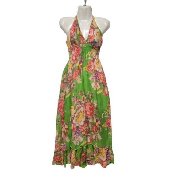 Halter Neck Colorful Long Midi Dress Summer Dress Beach Dress Casual Sexy - Picture 1 of 9